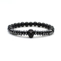 Matte Onyx Stone Beads Skull Bracelet Set Crown