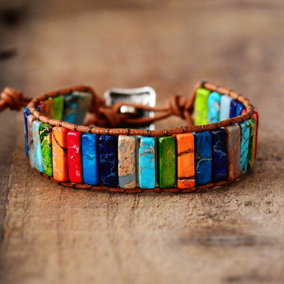 Multi Color Natural Stone Tube Beads Leather Wrap Bracelet